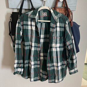 Vintage cotton Green and white plaid button-up shirt...